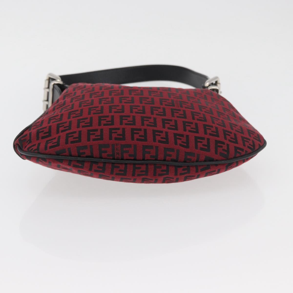 FENDI Zucchino Canvas Shoulder Bag Red Silver Auth 174322V