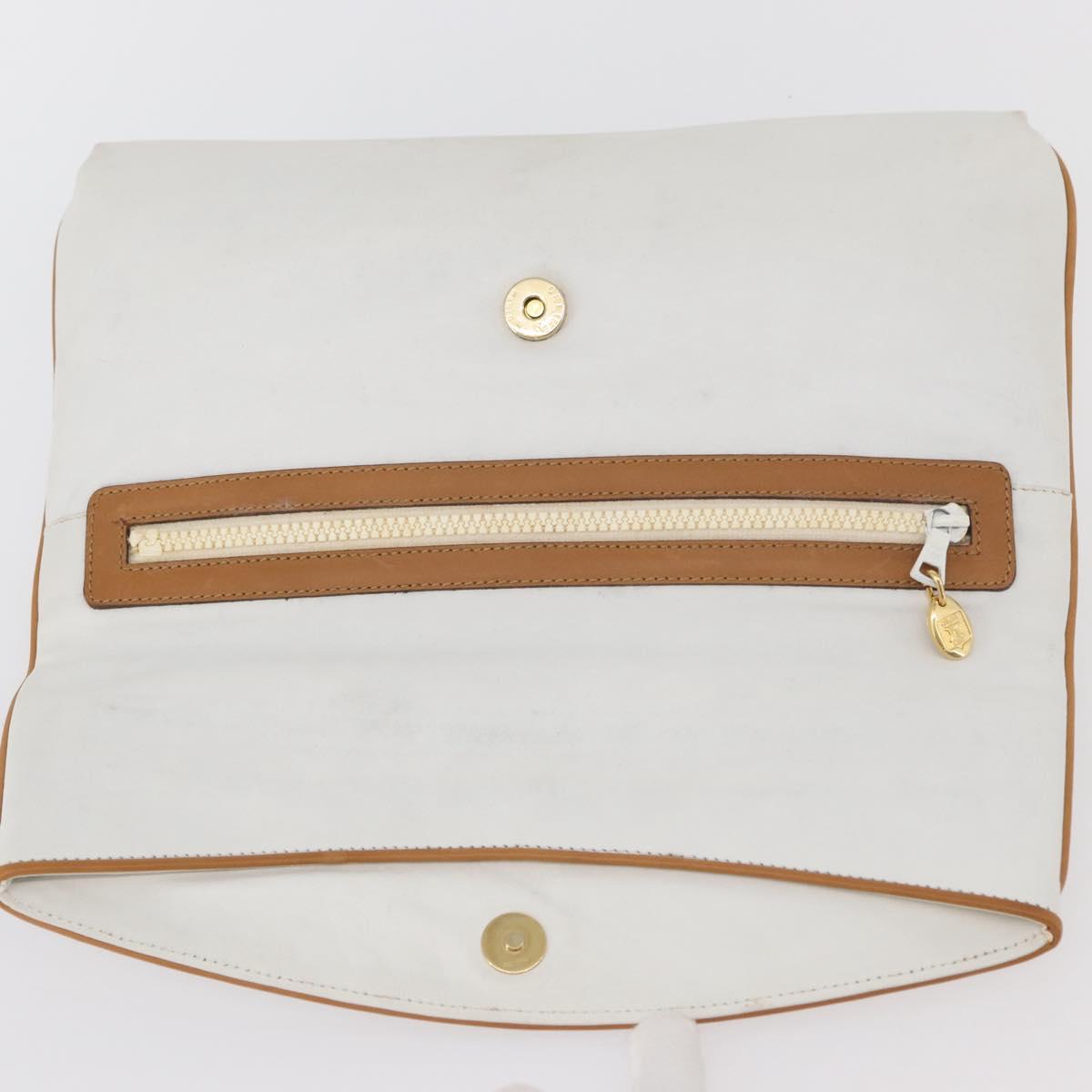 CELINE Clutch Bag Leather White Gold Auth 174339A