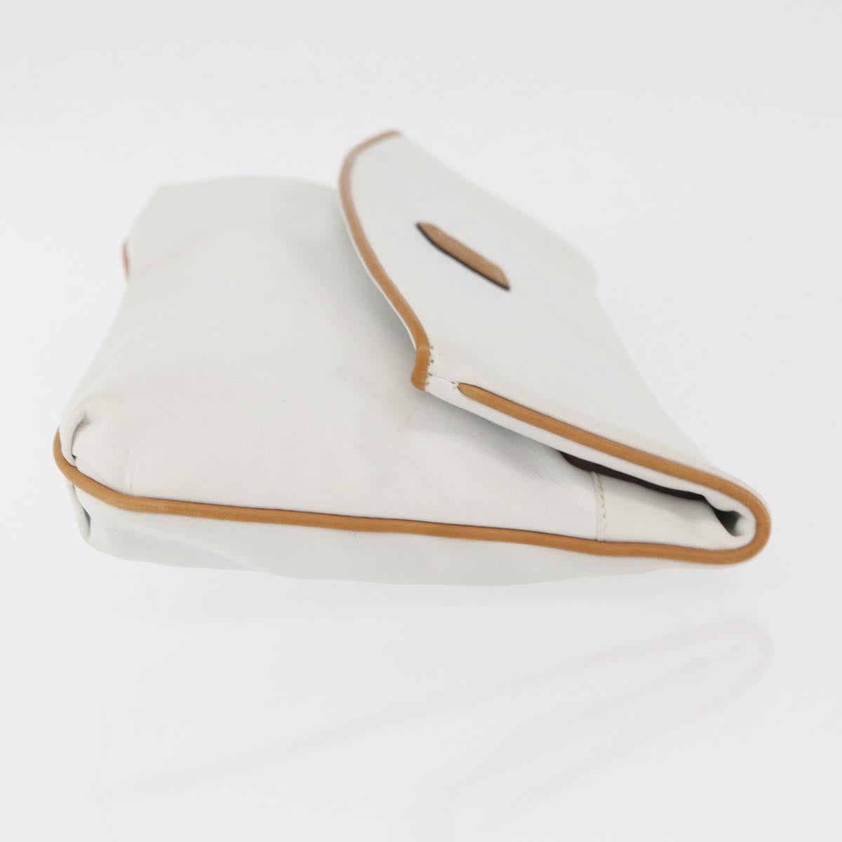 CELINE Clutch Bag Leather White Gold Auth 174339A