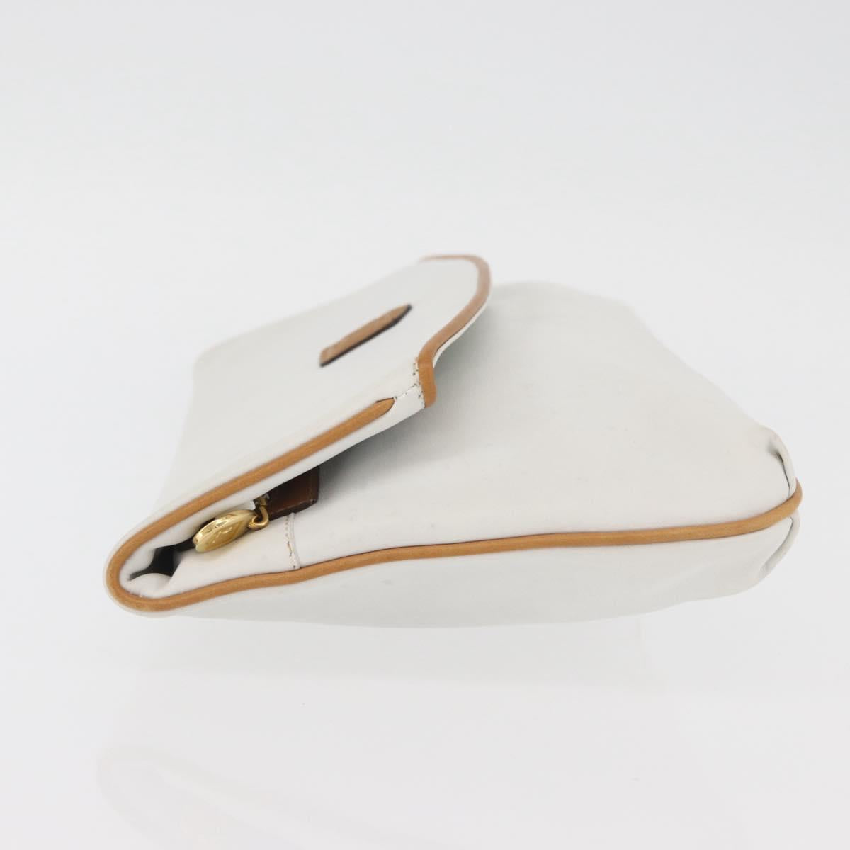 CELINE Clutch Bag Leather White Gold Auth 174339A