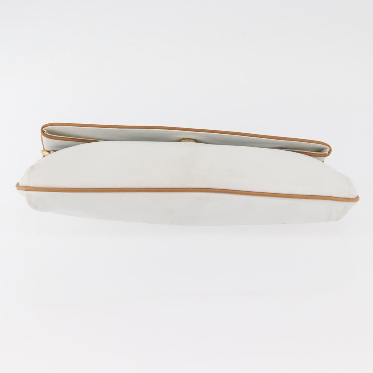 CELINE Clutch Bag Leather White Gold Auth 174339A