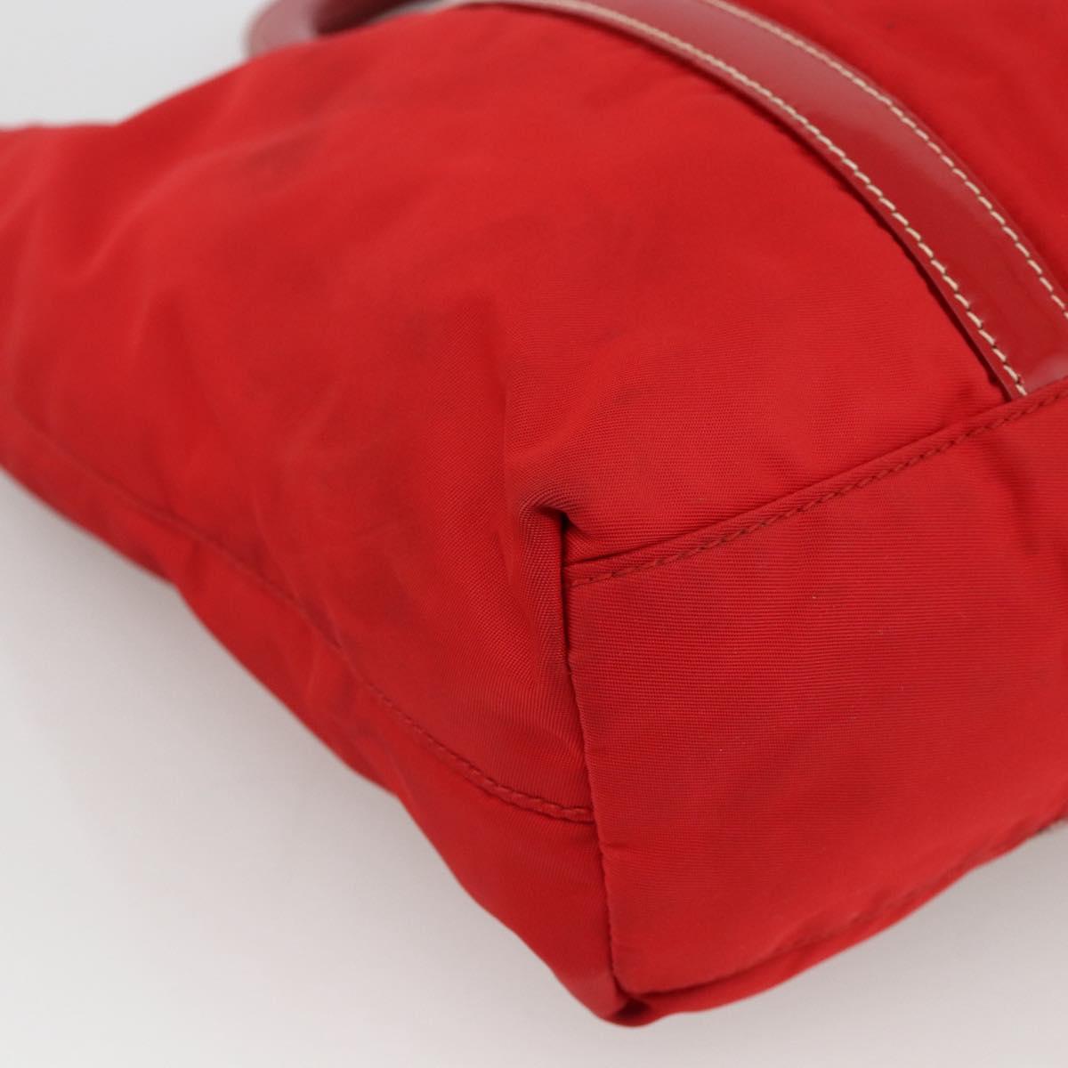 PRADA Hand Bag Nylon Red Silver Auth 174368