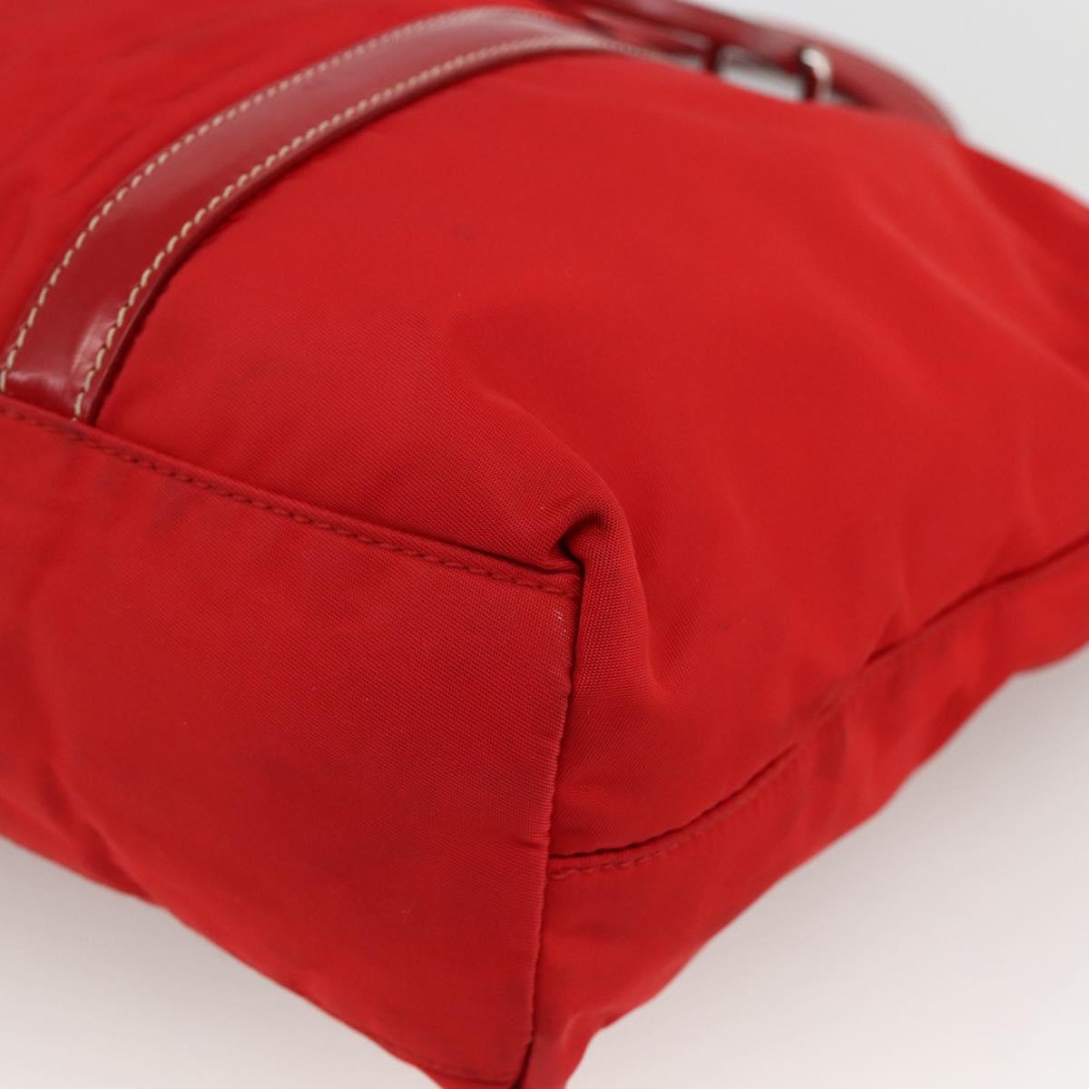PRADA Hand Bag Nylon Red Silver Auth 174368