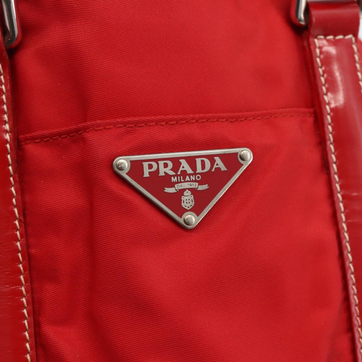 PRADA Hand Bag Nylon Red Silver Auth 174368