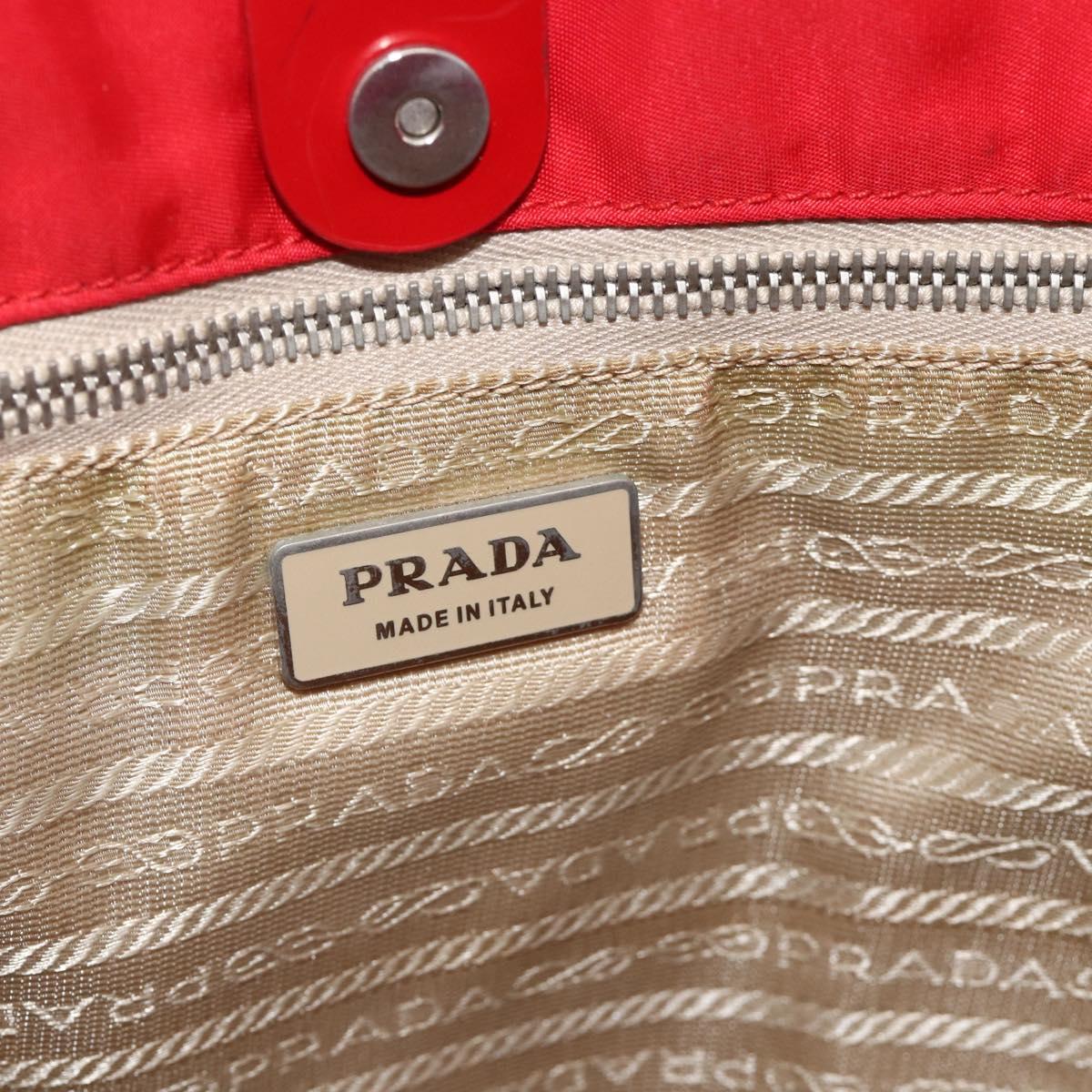 PRADA Hand Bag Nylon Red Silver Auth 174368