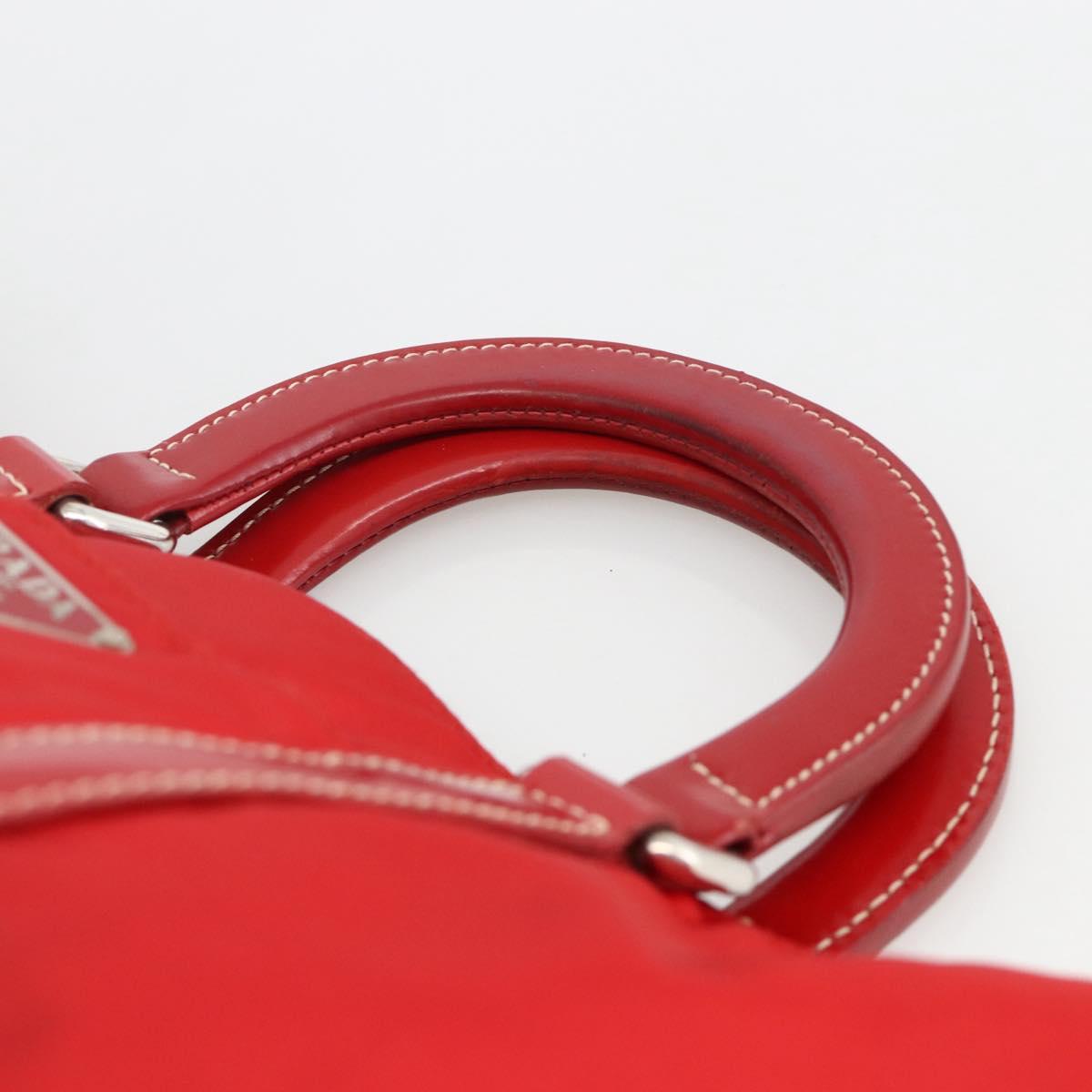 PRADA Hand Bag Nylon Red Silver Auth 174368