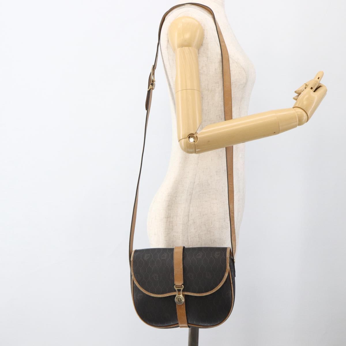 Christian Dior Honeycomb Canvas Shoulder Bag PVC Black Gold Auth 174371