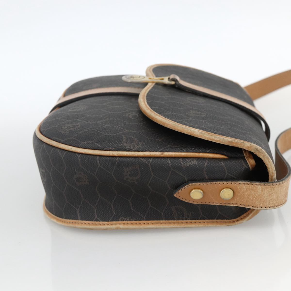 Christian Dior Honeycomb Canvas Shoulder Bag PVC Black Gold Auth 174371