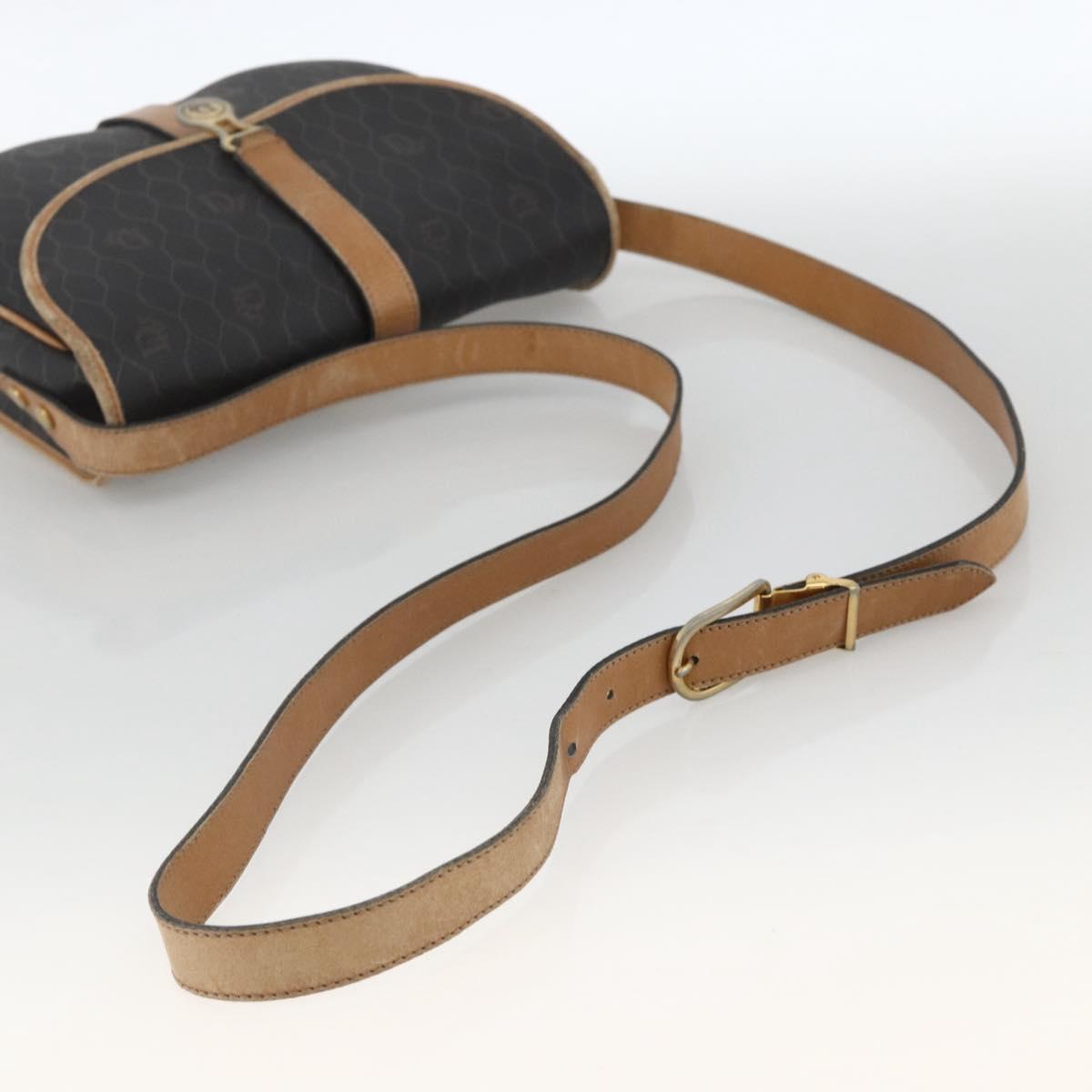 Christian Dior Honeycomb Canvas Shoulder Bag PVC Black Gold Auth 174371
