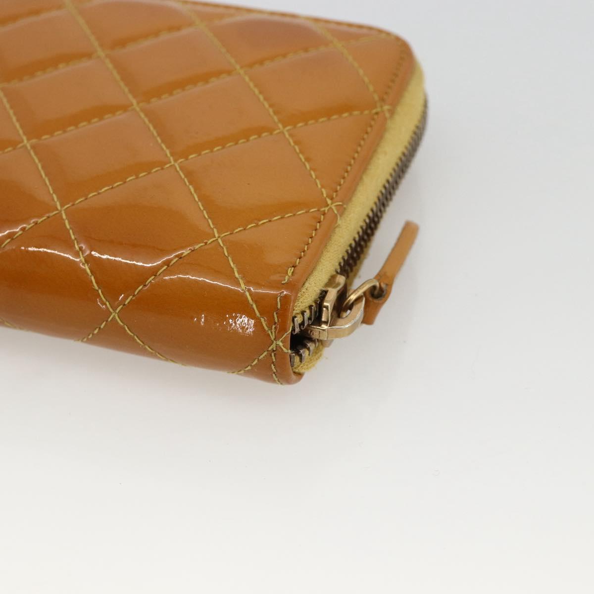 CHANEL Matelasse Long Wallet Patent leather Gold Yellow CC Auth 174373A