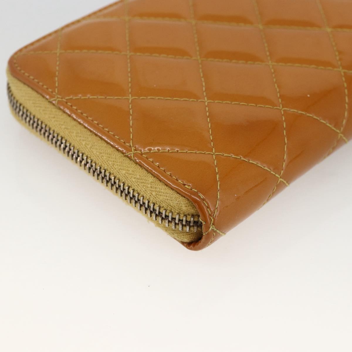 CHANEL Matelasse Long Wallet Patent leather Gold Yellow CC Auth 174373A
