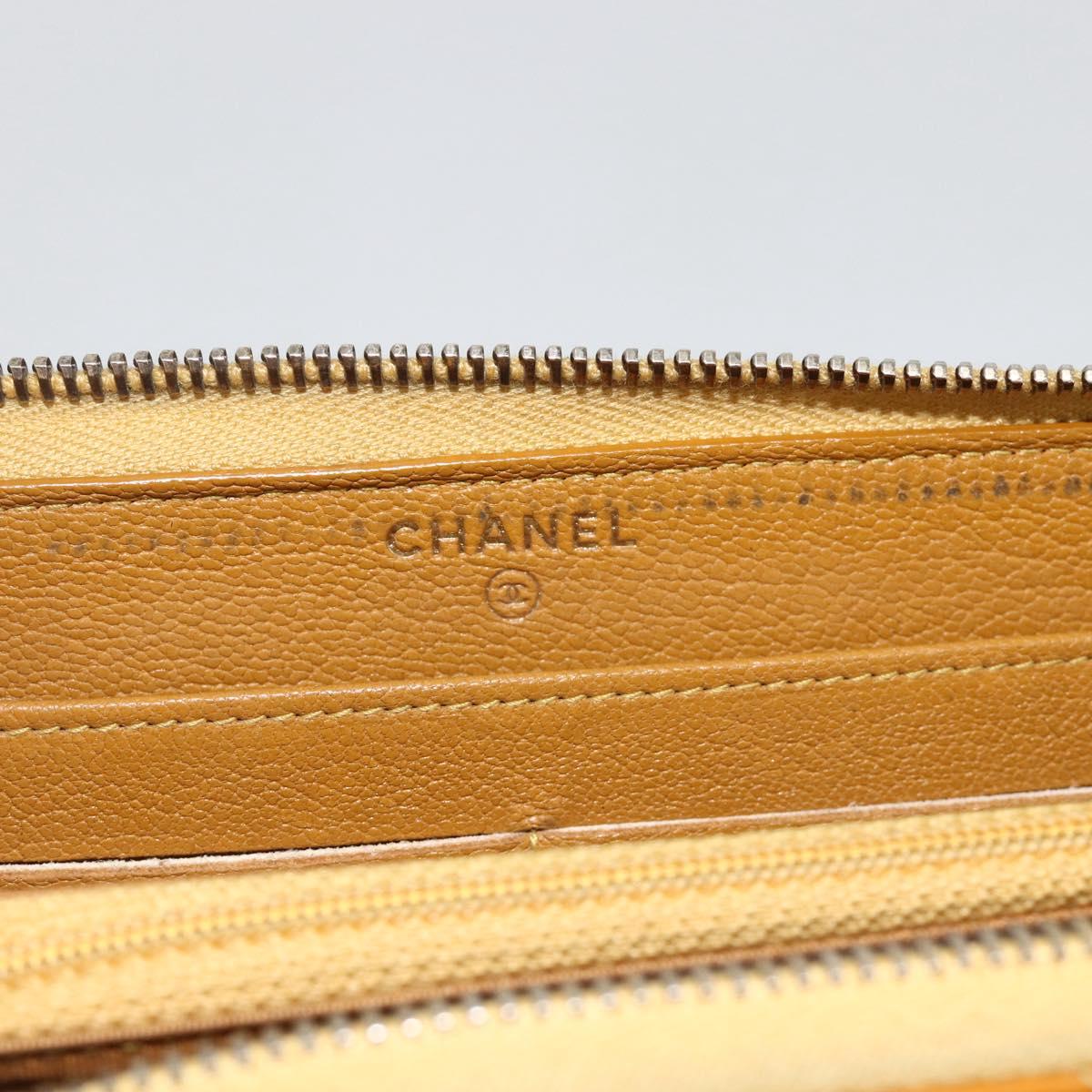 CHANEL Matelasse Long Wallet Patent leather Gold Yellow CC Auth 174373A