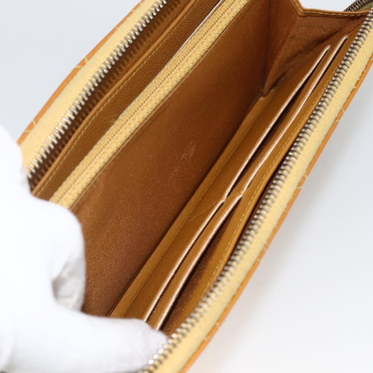 CHANEL Matelasse Long Wallet Patent leather Gold Yellow CC Auth 174373A