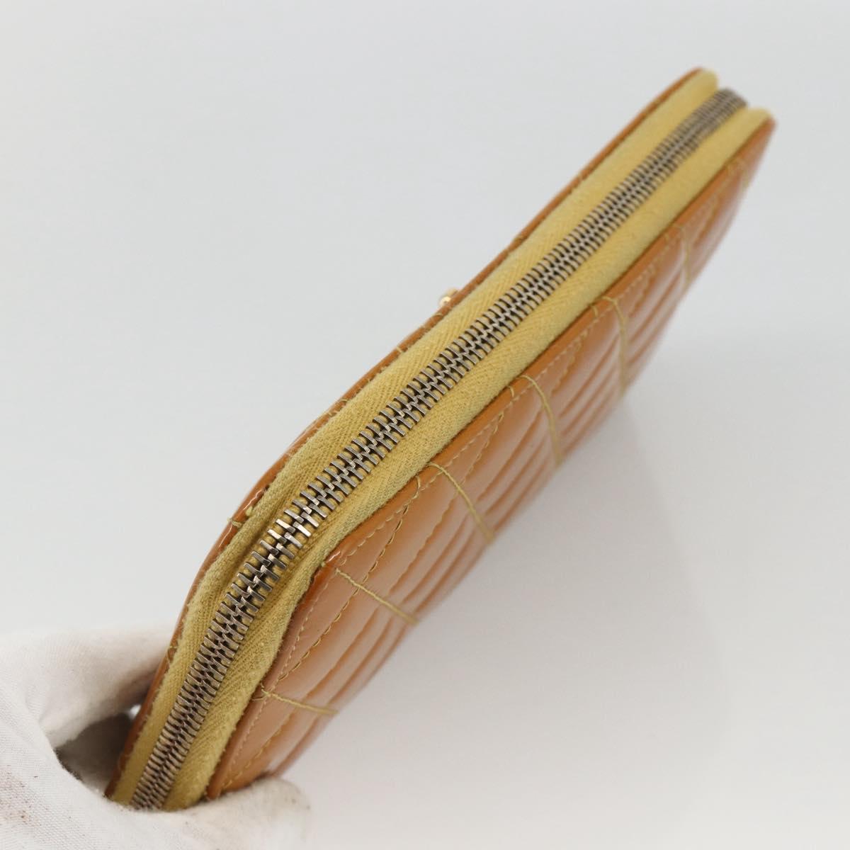 CHANEL Matelasse Long Wallet Patent leather Gold Yellow CC Auth 174373A