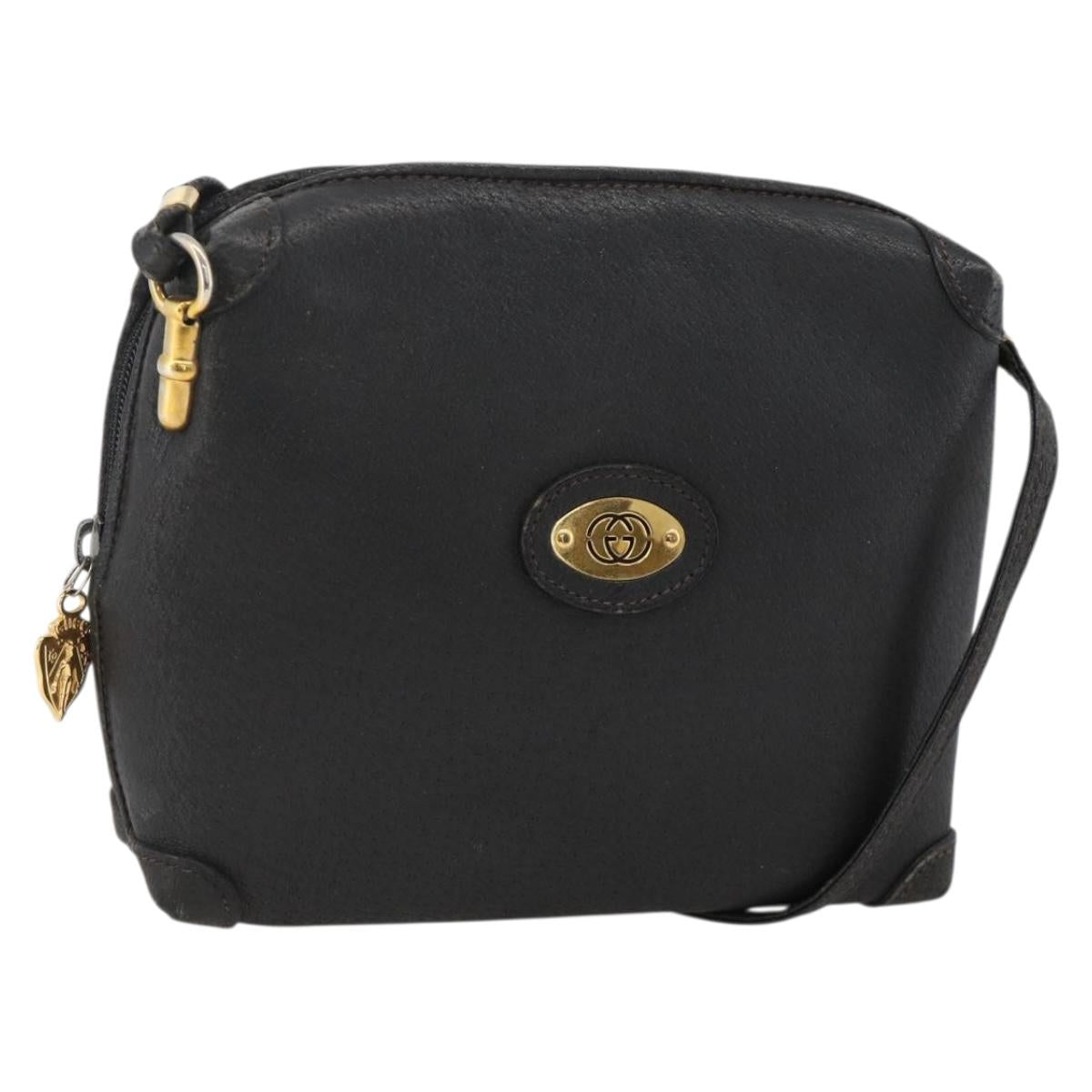 GUCCI Shoulder Bag Leather Black Gold 007 115 4916 Auth 174376