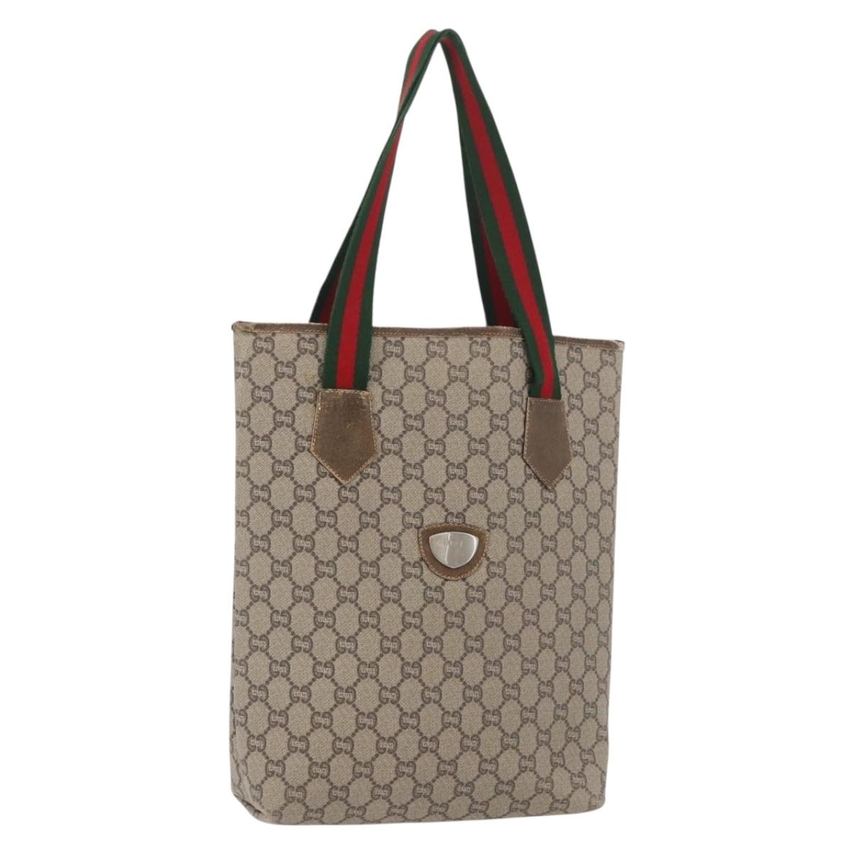 GUCCI GG Plus Supreme Web Sherry Line Tote Bag PVC Beige Auth 174377