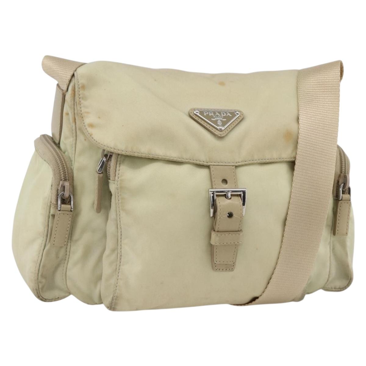 PRADA Shoulder Bag Nylon Ivory Silver Auth 174381