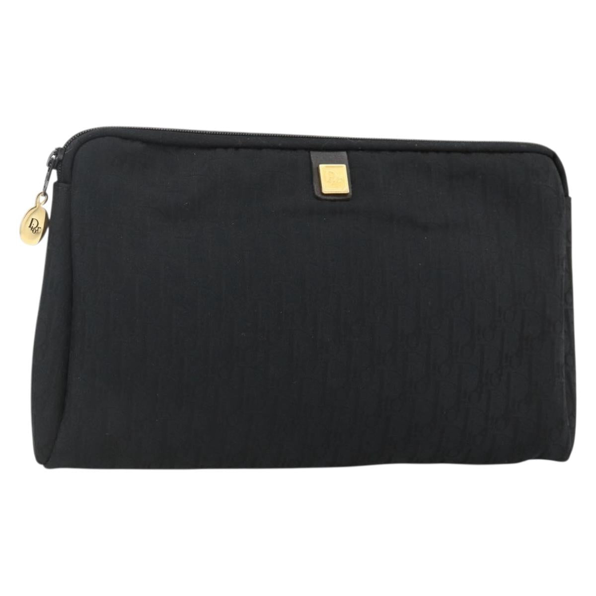 Christian Dior Trotter Canvas Clutch Bag Black Gold Auth 174386