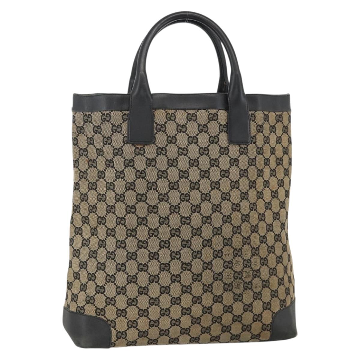 GUCCI GG Canvas Hand Bag Beige Navy 002 1121 Auth 174393