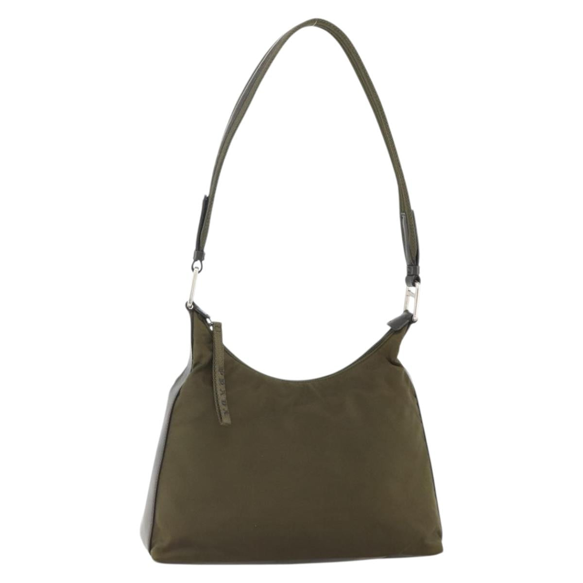 PRADA Shoulder Bag Nylon Khaki Silver Auth 174401