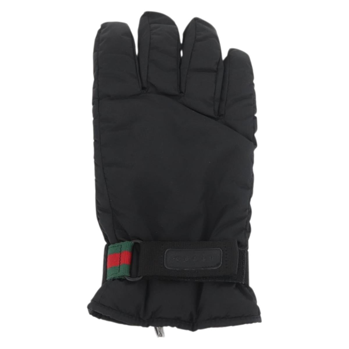 GUCCI Ski Web Sherry Line Gloves Nylon Black Auth 174408A