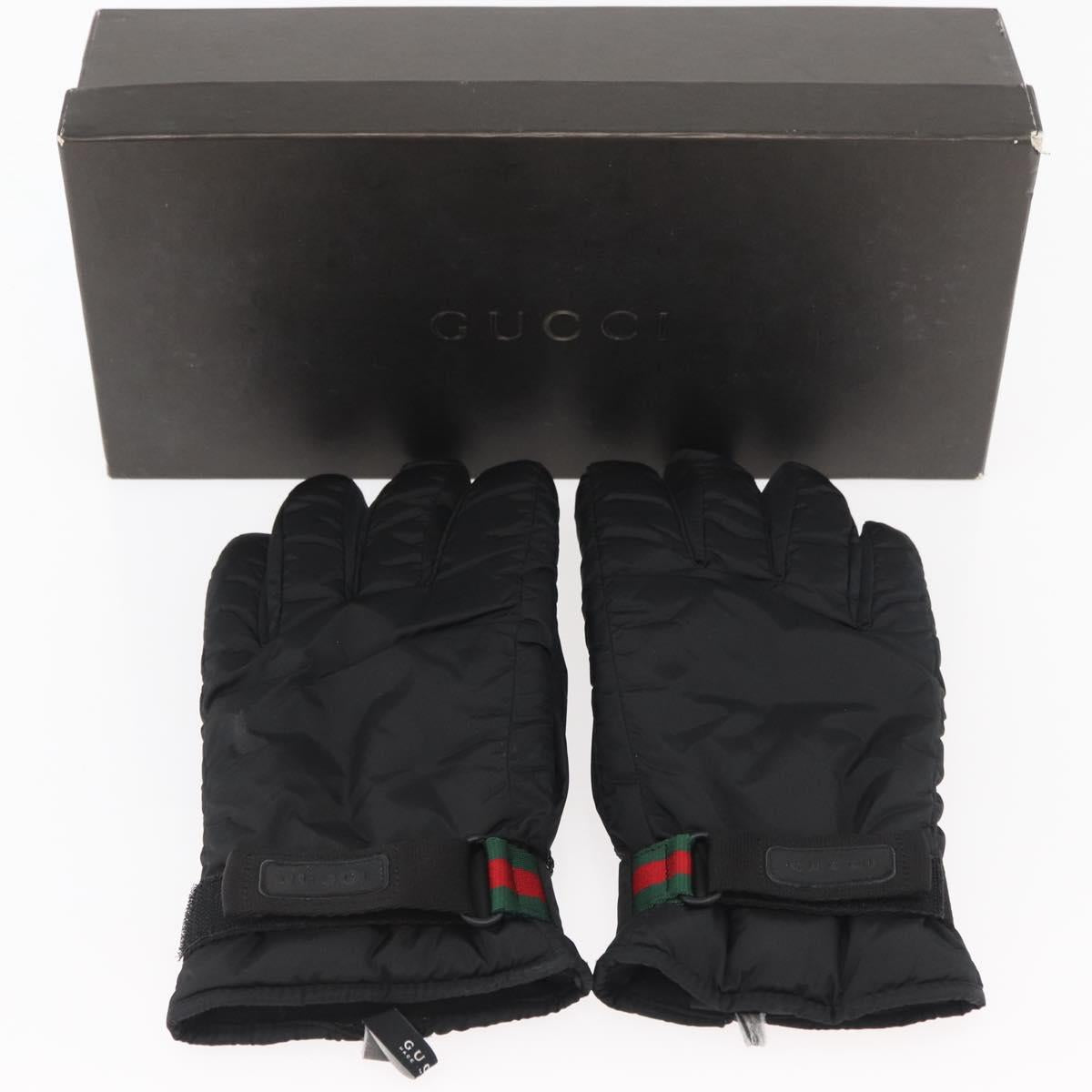 GUCCI Ski Web Sherry Line Gloves Nylon Black Auth 174408A