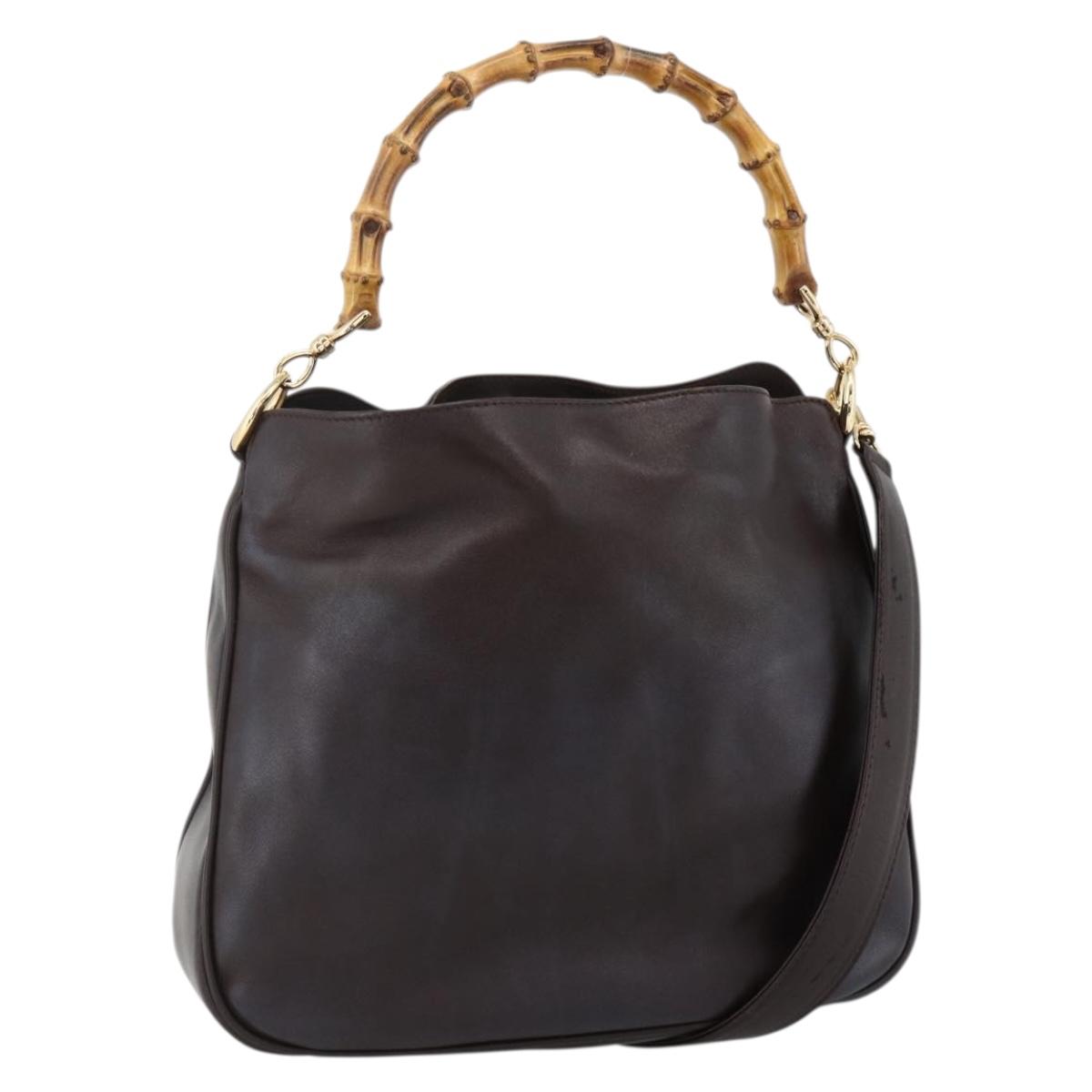 GUCCI Bamboo Hand Bag Leather 2way Brown Gold 001 1638 Auth 174410