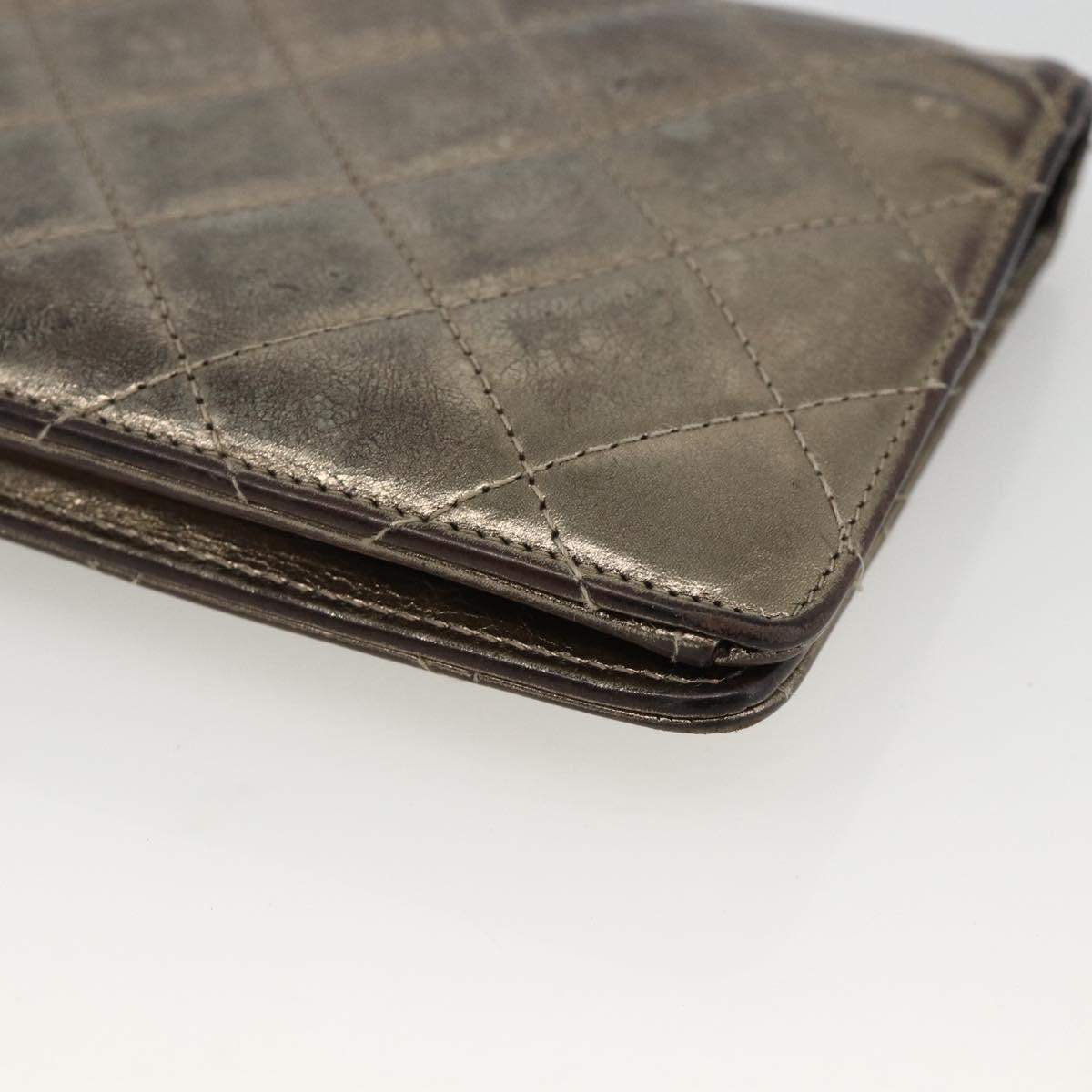 CHANEL Matelasse 2.55 Long Wallet Lamb Skin Gold Silver CC Auth 174416A