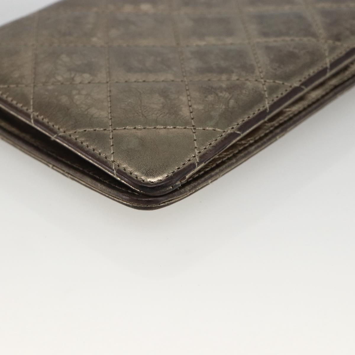CHANEL Matelasse 2.55 Long Wallet Lamb Skin Gold Silver CC Auth 174416A