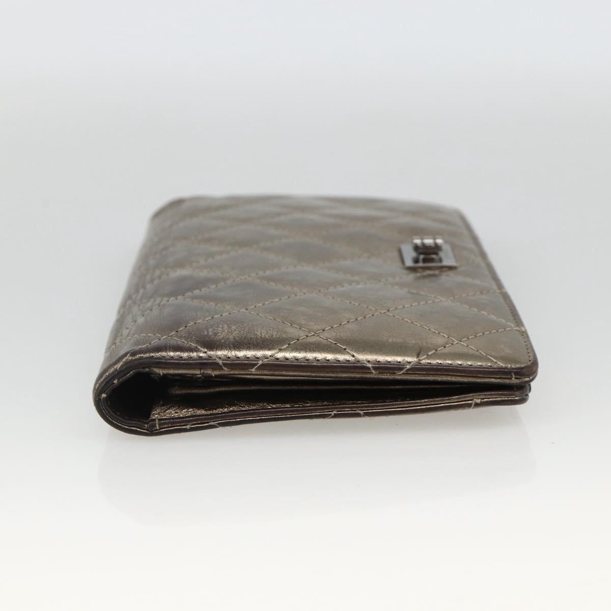 CHANEL Matelasse 2.55 Long Wallet Lamb Skin Gold Silver CC Auth 174416A