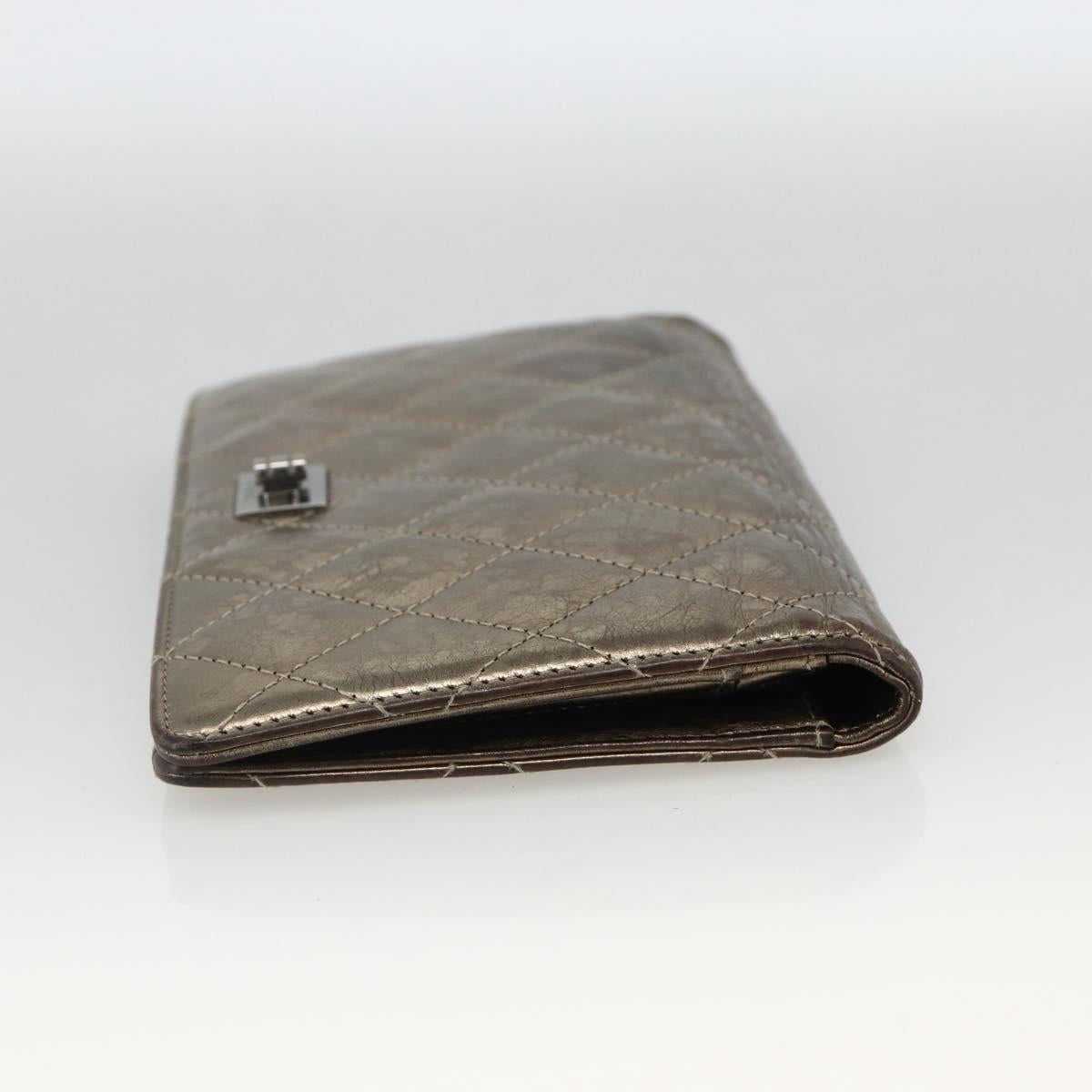 CHANEL Matelasse 2.55 Long Wallet Lamb Skin Gold Silver CC Auth 174416A
