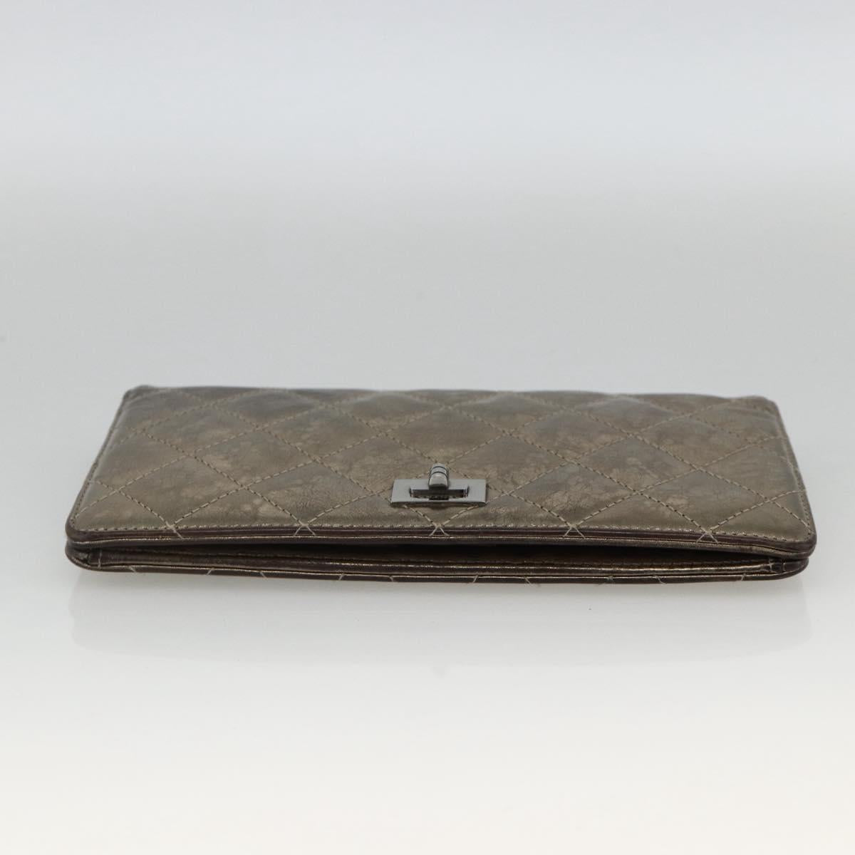 CHANEL Matelasse 2.55 Long Wallet Lamb Skin Gold Silver CC Auth 174416A