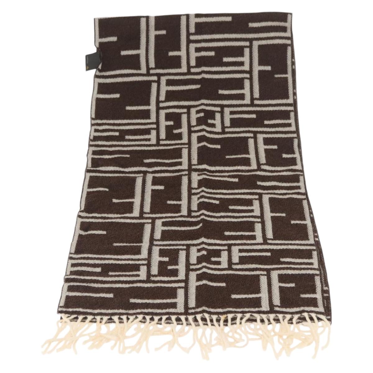 FENDI Zucca Canvas Scarf Wool Ivory Brown Auth 174421A