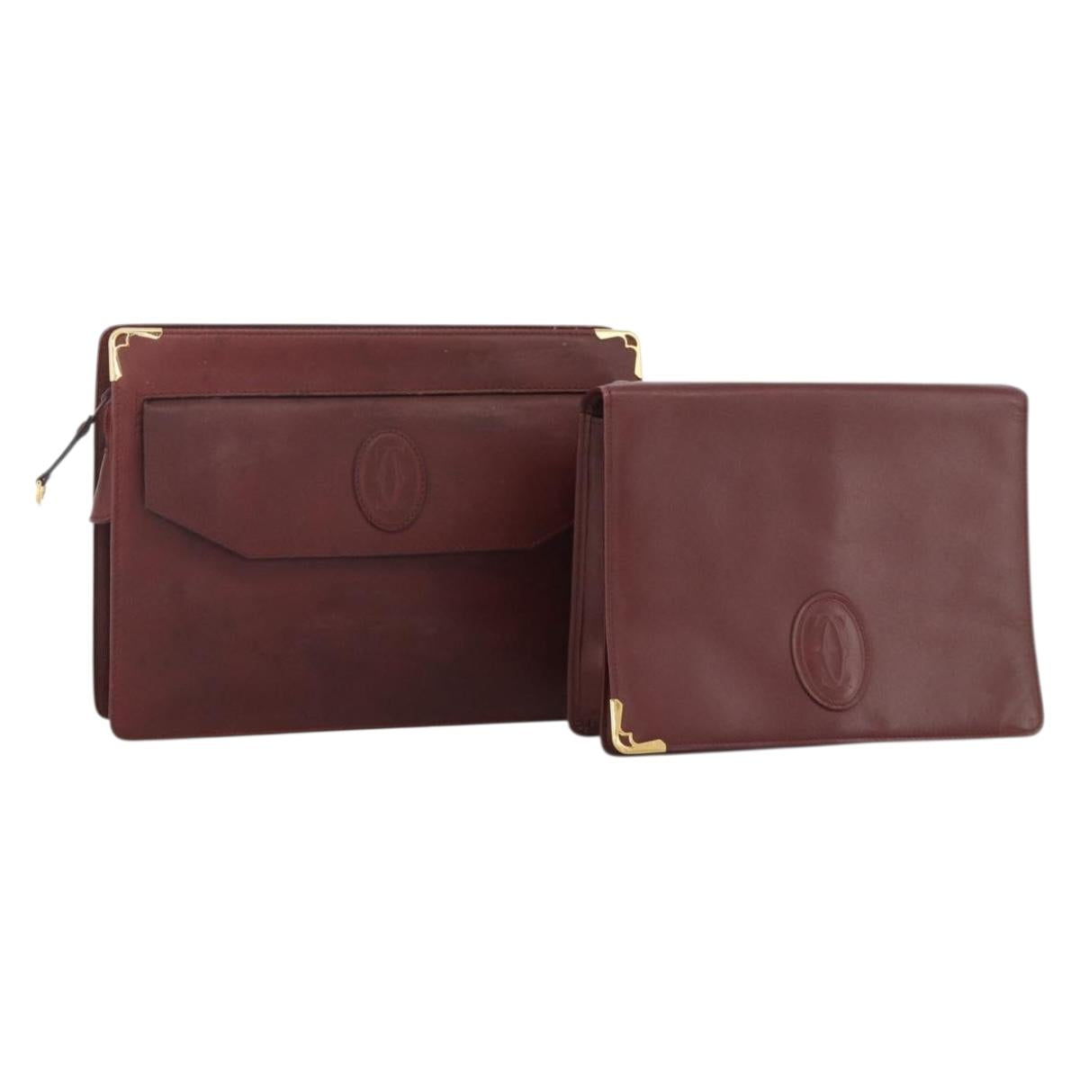 CARTIER Must Line Clutch Bag Leather 2 Set Bordeaux Auth 174426