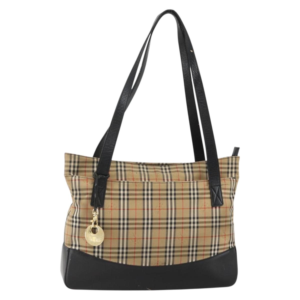BURBERRY Nova Check Tote Bag Canvas Beige Gold Auth 174429