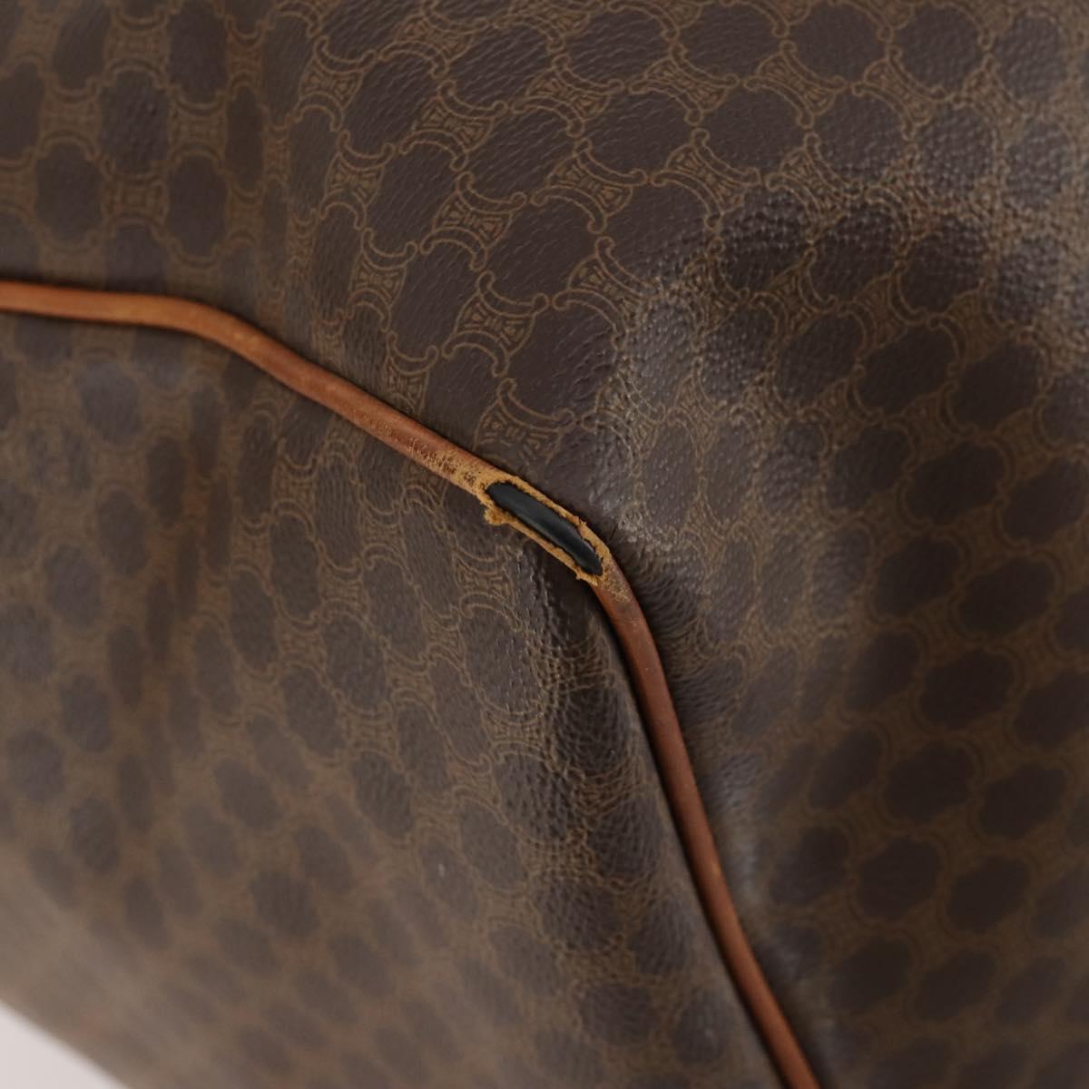 CELINE Macadam Canvas Boston Bag PVC Leather Brown Gold Auth 174436