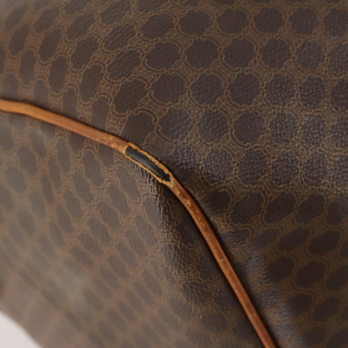 CELINE Macadam Canvas Boston Bag PVC Leather Brown Gold Auth 174436