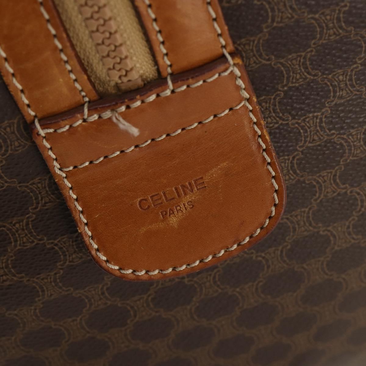 CELINE Macadam Canvas Boston Bag PVC Leather Brown Gold Auth 174436