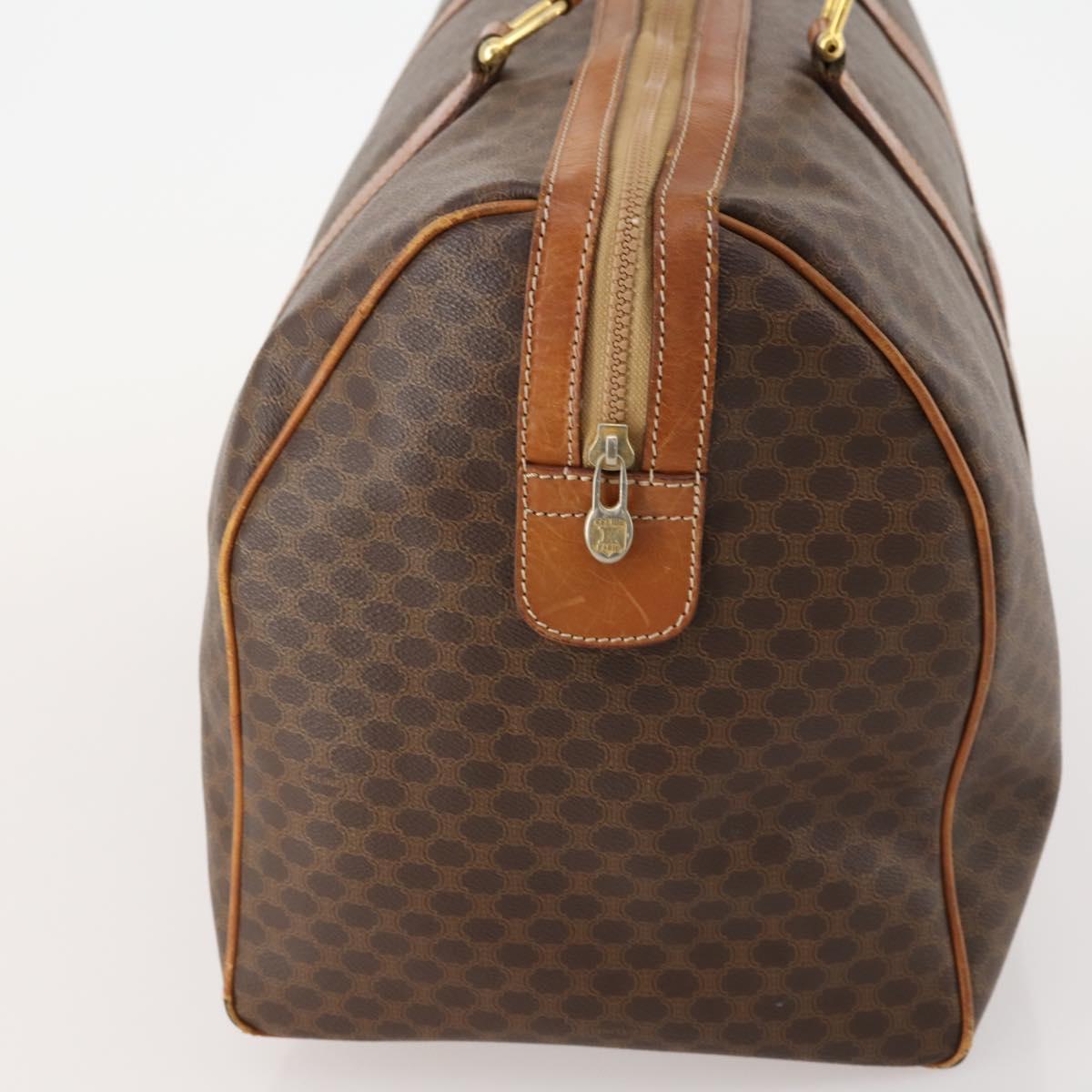 CELINE Macadam Canvas Boston Bag PVC Leather Brown Gold Auth 174436