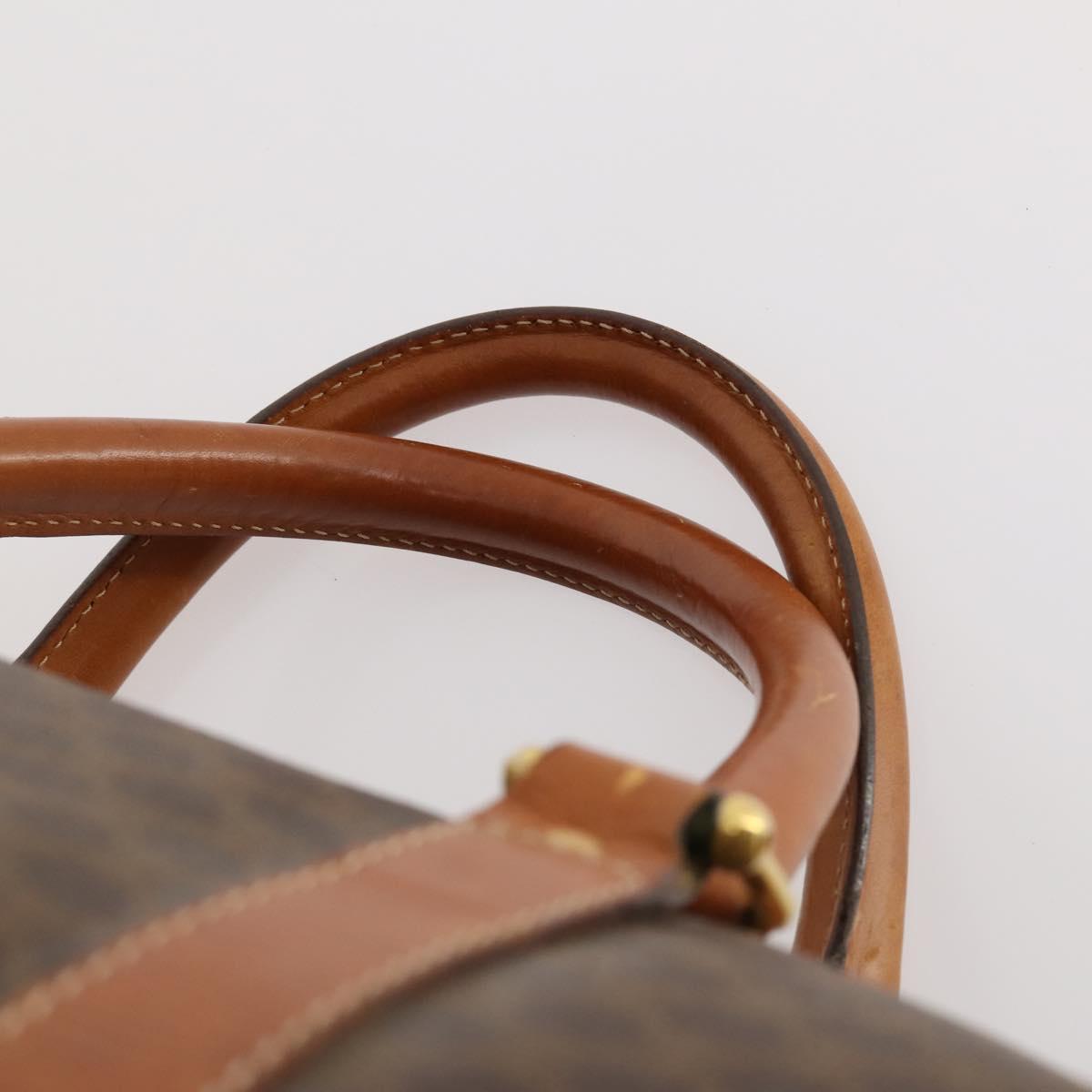 CELINE Macadam Canvas Boston Bag PVC Leather Brown Gold Auth 174436