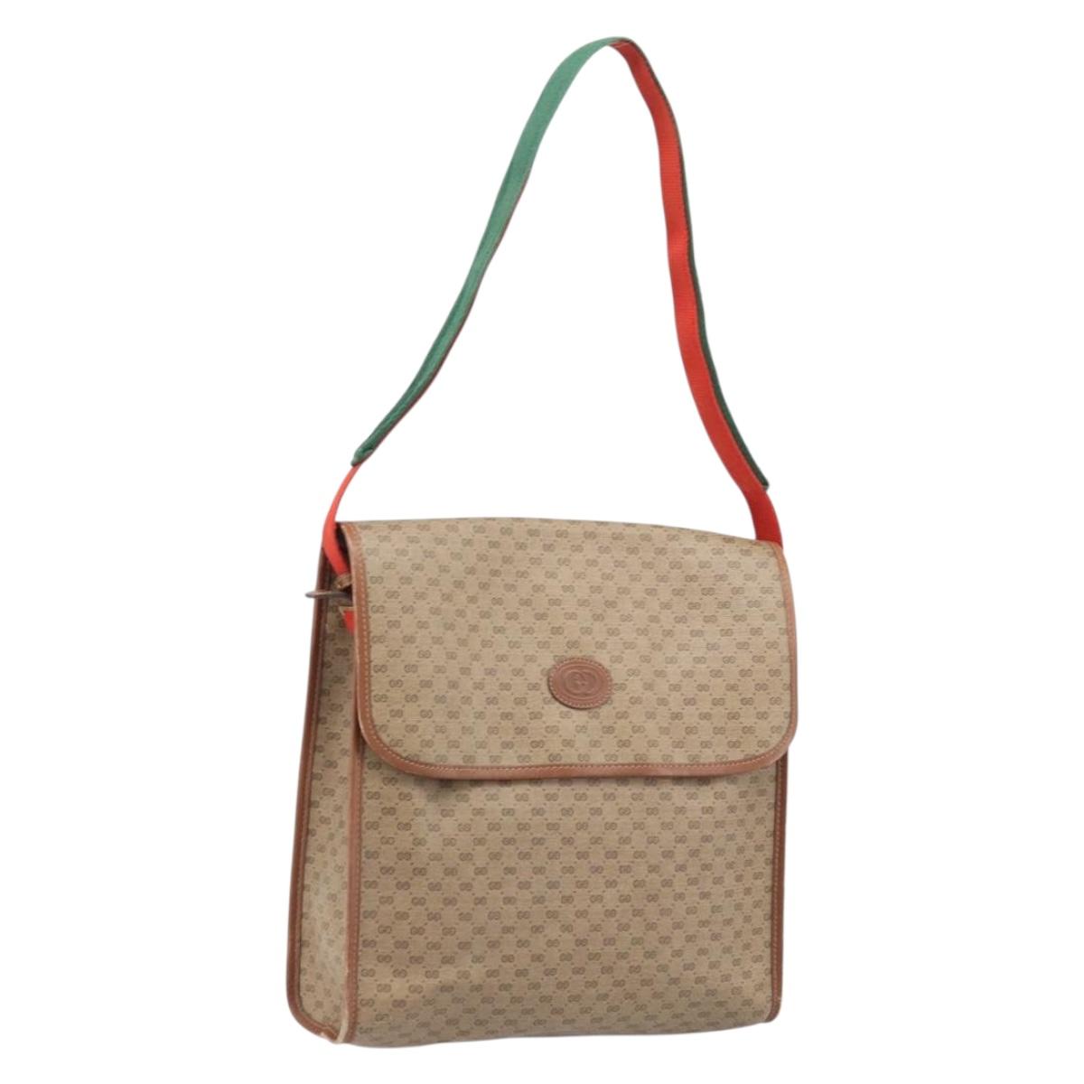 GUCCI Micro GG Supreme Web Sherry Line Shoulder Bag PVC Beige Gold Aut