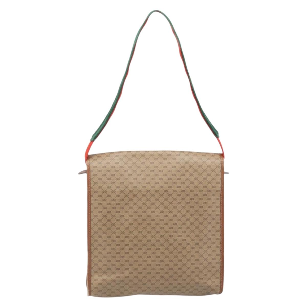 GUCCI Micro GG Supreme Web Sherry Line Shoulder Bag PVC Beige Gold Auth 174437