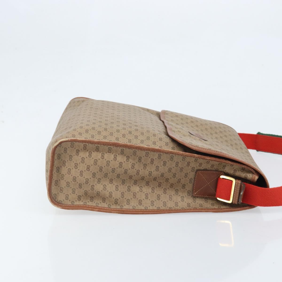 GUCCI Micro GG Supreme Web Sherry Line Shoulder Bag PVC Beige Gold Auth 174437