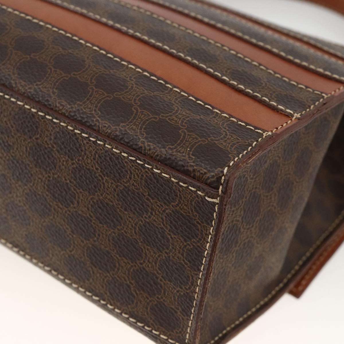 CELINE Macadam Canvas Hand Bag PVC Leather Brown Gold Auth 174439