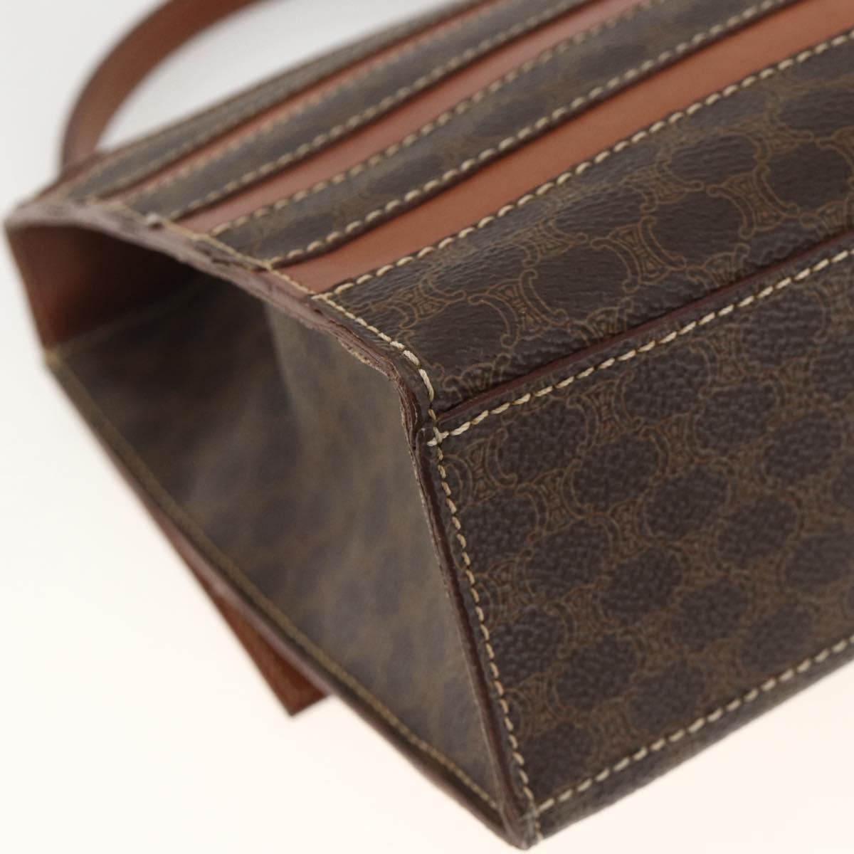 CELINE Macadam Canvas Hand Bag PVC Leather Brown Gold Auth 174439