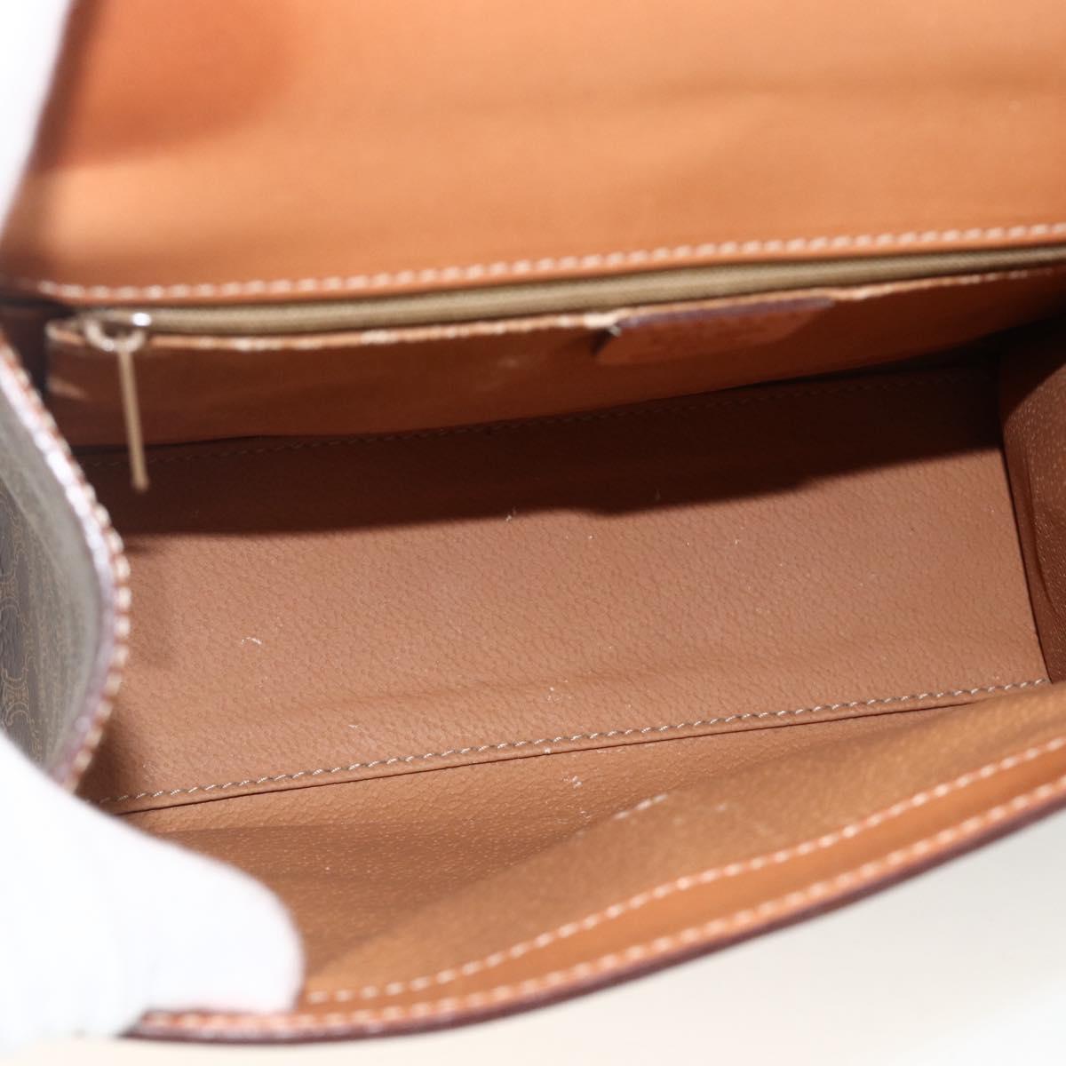 CELINE Macadam Canvas Hand Bag PVC Leather Brown Gold Auth 174439