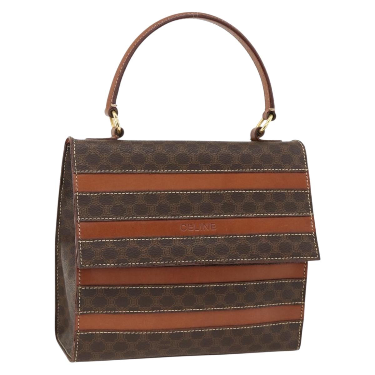 CELINE Macadam Canvas Hand Bag PVC Leather Brown Gold Auth 174439