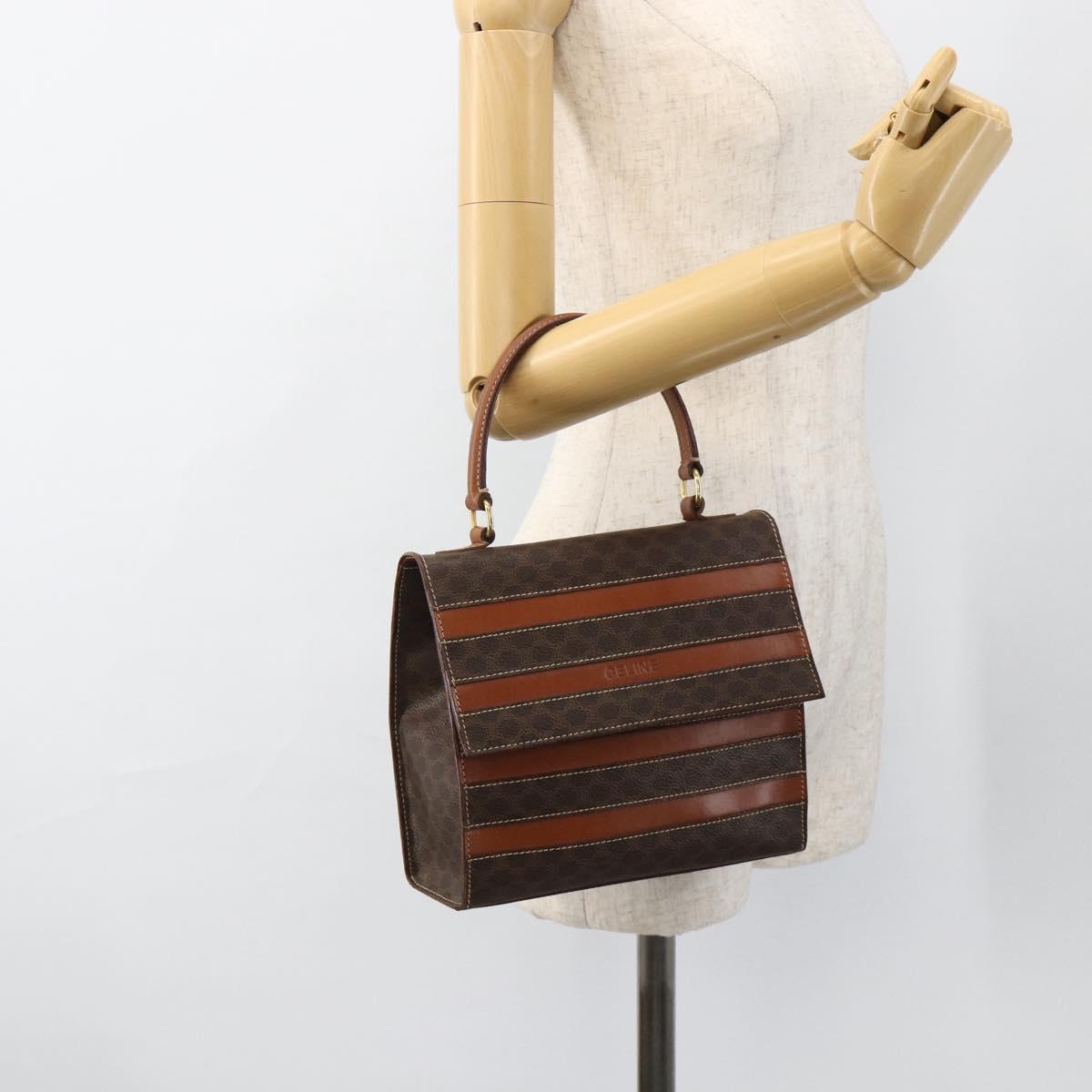 CELINE Macadam Canvas Hand Bag PVC Leather Brown Gold Auth 174439