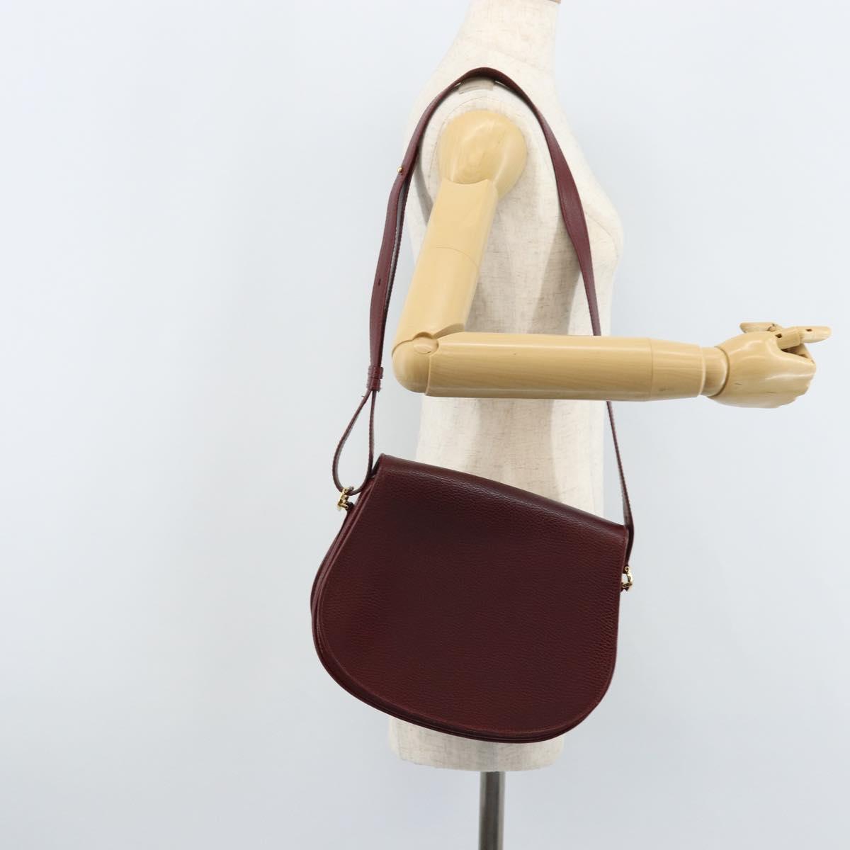 CARTIER Must Line Shoulder Bag Leather Bordeaux Gold Auth 174444