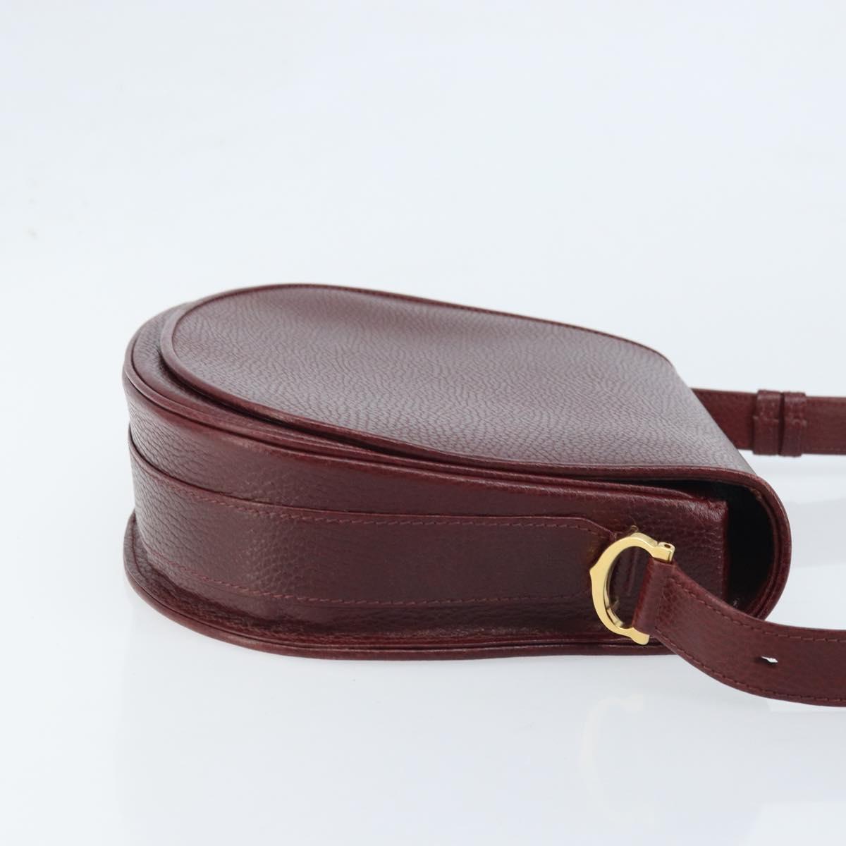CARTIER Must Line Shoulder Bag Leather Bordeaux Gold Auth 174444